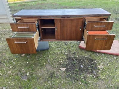 Vintage Wood Mid Century MCM Executive Sideboard Credenza Office Furniture - Thumbnail 8