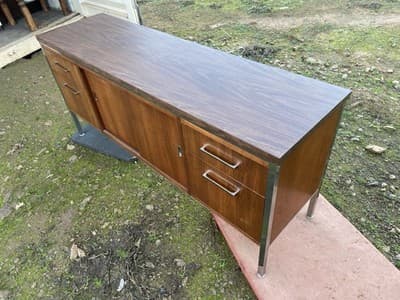 Vintage Wood Mid Century MCM Executive Sideboard Credenza Office Furniture - Thumbnail 3