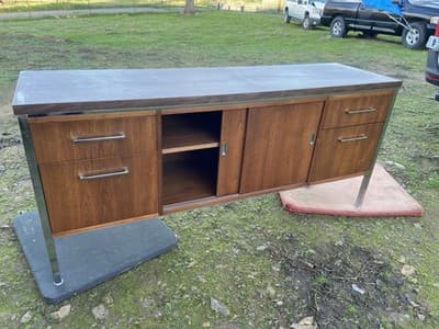 Vintage Wood Mid Century MCM Executive Sideboard Credenza Office Furniture - Thumbnail 14