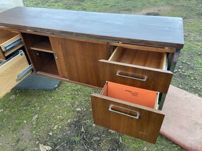 Vintage Wood Mid Century MCM Executive Sideboard Credenza Office Furniture - Thumbnail 15