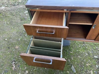 Vintage Wood Mid Century MCM Executive Sideboard Credenza Office Furniture - Thumbnail 17