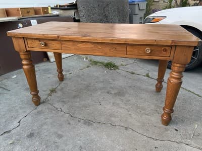 Drexel Furniture Farmhouse Style Pine Wood Rustic Desk Table - Thumbnail 3