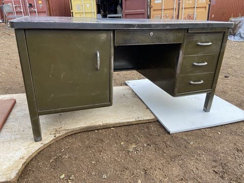 Vintage Mid Century Modern  Metal Tanker Desk Needs Some Refinishing - Thumbnail 4