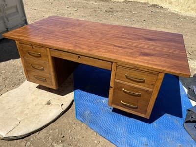 Vintage Mid Century Modern Walnut Writing Desk Needs Restoring - Thumbnail 2