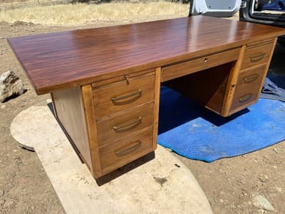 Vintage Mid Century Modern Walnut Writing Desk Needs Restoring - Thumbnail 7