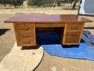 Vintage Mid Century Modern Walnut Writing Desk Needs Restoring - Thumbnail 14