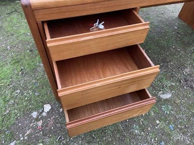 Vintage Mid  Century Modern Danish Teak Desk From Singapore - Thumbnail 9