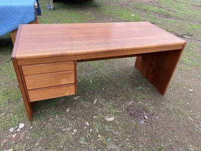 Vintage Mid  Century Modern Danish Teak Desk From Singapore - Thumbnail 21