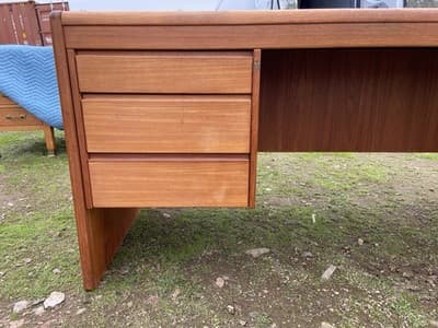 Vintage Mid  Century Modern Danish Teak Desk From Singapore - Thumbnail 22
