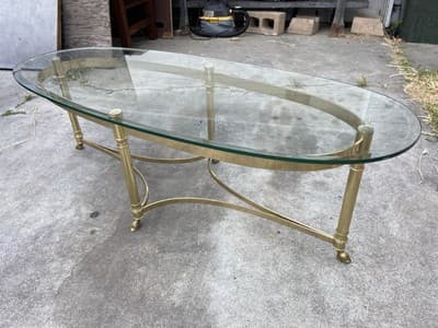 Vintage La Barge Hollywood Regency Brass & Glass Coffee Table Hoff Feet - Image 1