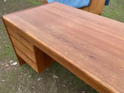 Vintage Mid  Century Modern Danish Teak Desk From Singapore - Thumbnail 5