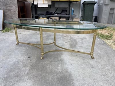 Vintage La Barge Hollywood Regency Brass & Glass Coffee Table Hoff Feet - Thumbnail 2