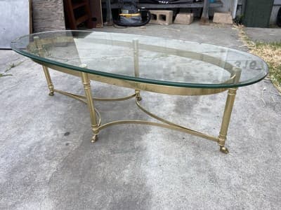 Vintage La Barge Hollywood Regency Brass & Glass Coffee Table Hoff Feet - Thumbnail 3
