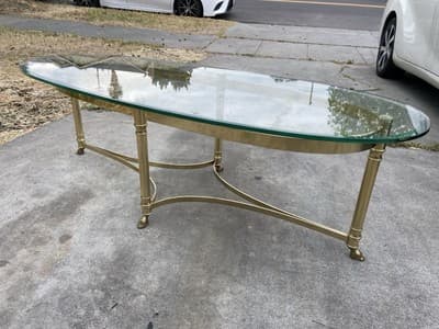 Vintage La Barge Hollywood Regency Brass & Glass Coffee Table Hoff Feet - Thumbnail 5