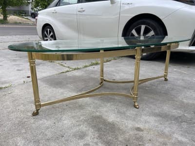 Vintage La Barge Hollywood Regency Brass & Glass Coffee Table Hoff Feet - Thumbnail 4