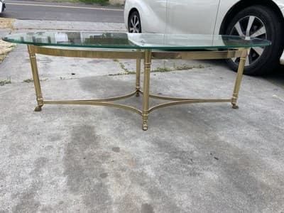 Vintage La Barge Hollywood Regency Brass & Glass Coffee Table Hoff Feet - Thumbnail 6