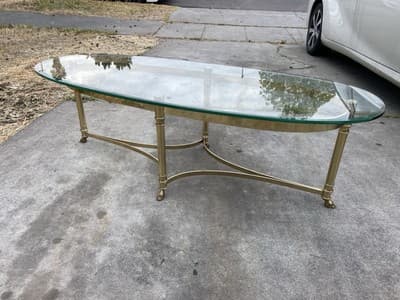 Vintage La Barge Hollywood Regency Brass & Glass Coffee Table Hoff Feet - Thumbnail 7