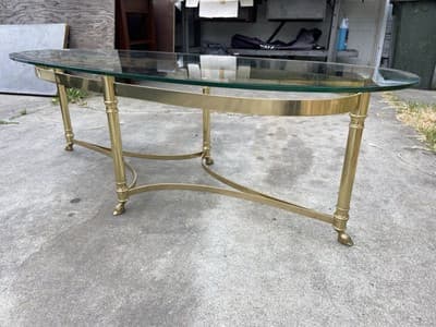 Vintage La Barge Hollywood Regency Brass & Glass Coffee Table Hoff Feet - Thumbnail 16