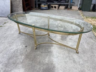 Vintage La Barge Hollywood Regency Brass & Glass Coffee Table Hoff Feet - Thumbnail 14