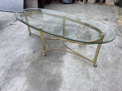 Vintage La Barge Hollywood Regency Brass & Glass Coffee Table Hoff Feet - Thumbnail 15