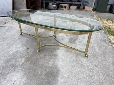 Vintage La Barge Hollywood Regency Brass & Glass Coffee Table Hoff Feet - Thumbnail 13