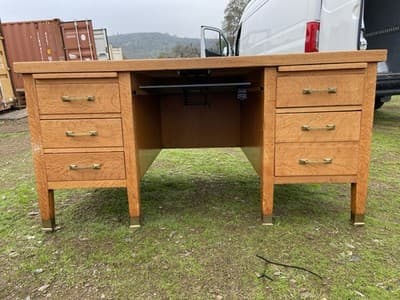 Traditional Antique Oak Teacher Library or Writing Desk Needs Some Refinishing - Image 1