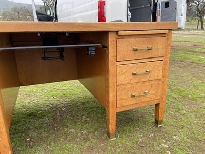 Traditional Antique Oak Teacher Library or Writing Desk Needs Some Refinishing - Thumbnail 3
