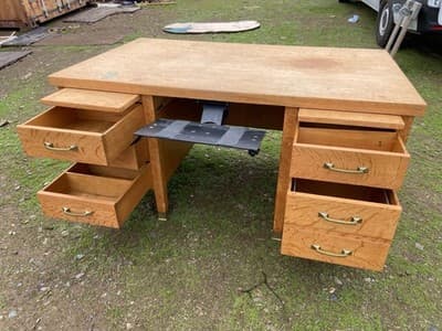 Traditional Antique Oak Teacher Library or Writing Desk Needs Some Refinishing - Thumbnail 20