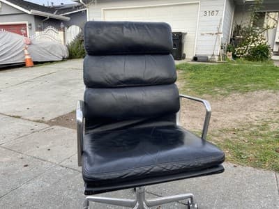 Vintage Mid Century Herman Miller Soft Pad Executive  Black Leather Desk Chair - Thumbnail 9