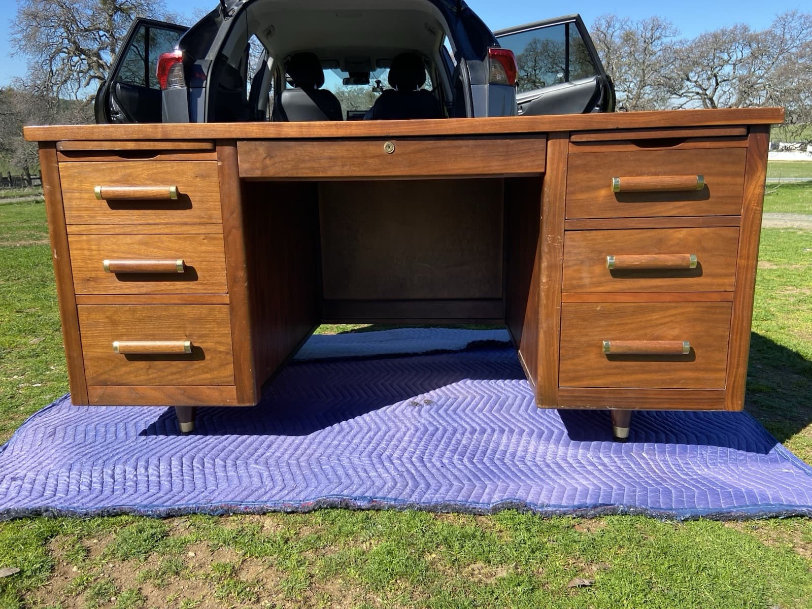 Vintage Mid Century Modern Walnut Writing Desk - Image 1