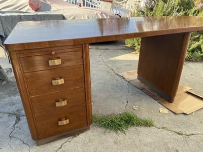 Art Deco Stow & Davis Mid Century Modern Walnut Boomerang Fan Executive Desk - Thumbnail 2