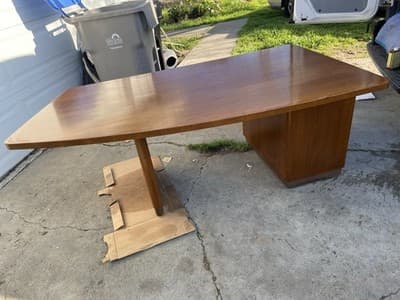 Art Deco Stow & Davis Mid Century Modern Walnut Boomerang Fan Executive Desk - Thumbnail 8