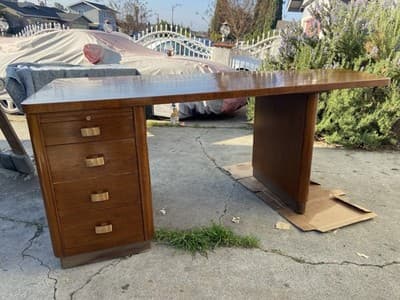 Art Deco Stow & Davis Mid Century Modern Walnut Boomerang Fan Executive Desk - Thumbnail 5