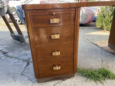 Art Deco Stow & Davis Mid Century Modern Walnut Boomerang Fan Executive Desk - Thumbnail 6