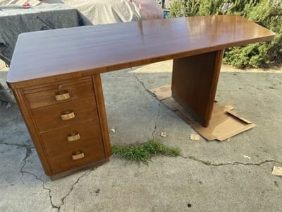 Art Deco Stow & Davis Mid Century Modern Walnut Boomerang Fan Executive Desk - Thumbnail 9