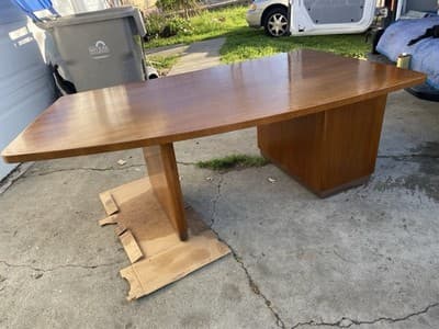 Art Deco Stow & Davis Mid Century Modern Walnut Boomerang Fan Executive Desk - Thumbnail 10