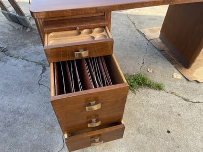 Art Deco Stow & Davis Mid Century Modern Walnut Boomerang Fan Executive Desk - Thumbnail 12