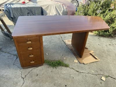 Art Deco Stow & Davis Mid Century Modern Walnut Boomerang Fan Executive Desk - Thumbnail 17