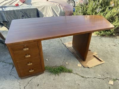 Art Deco Stow & Davis Mid Century Modern Walnut Boomerang Fan Executive Desk - Thumbnail 15