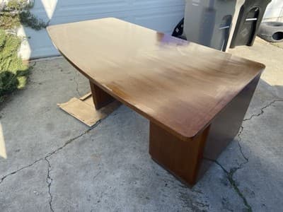 Art Deco Stow & Davis Mid Century Modern Walnut Boomerang Fan Executive Desk - Thumbnail 20