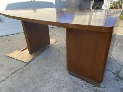 Art Deco Stow & Davis Mid Century Modern Walnut Boomerang Fan Executive Desk - Thumbnail 19