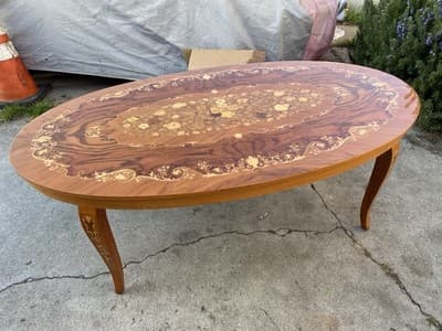 Vintage Mid Century Modern Italian Inlaid Oval Coffee Table - Thumbnail 10