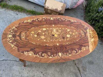 Vintage Mid Century Modern Italian Inlaid Oval Coffee Table - Thumbnail 11