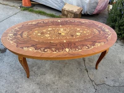 Vintage Mid Century Modern Italian Inlaid Oval Coffee Table - Thumbnail 2