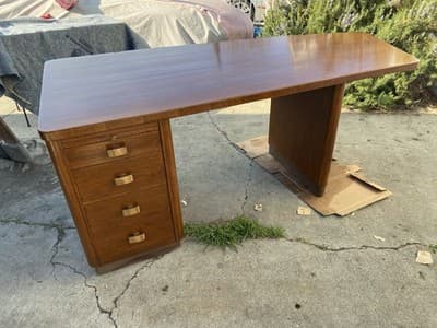 Art Deco Stow & Davis Mid Century Modern Walnut Boomerang Fan Executive Desk - Thumbnail 21