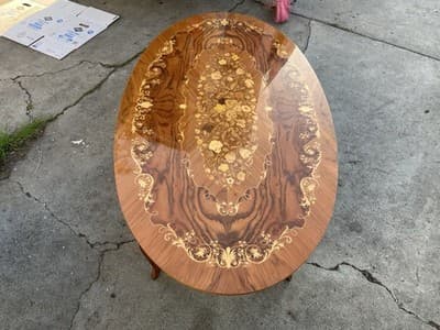 Vintage Mid Century Modern Italian Inlaid Oval Coffee Table - Thumbnail 3