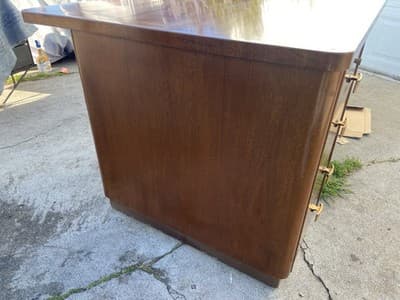 Art Deco Stow & Davis Mid Century Modern Walnut Boomerang Fan Executive Desk - Thumbnail 23