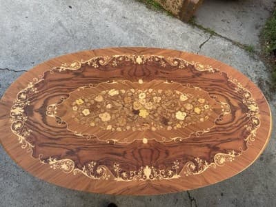 Vintage Mid Century Modern Italian Inlaid Oval Coffee Table - Thumbnail 7
