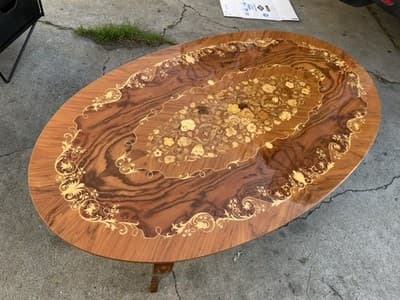 Vintage Mid Century Modern Italian Inlaid Oval Coffee Table - Thumbnail 9