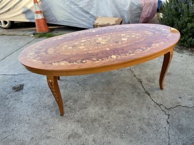 Vintage Mid Century Modern Italian Inlaid Oval Coffee Table - Thumbnail 4